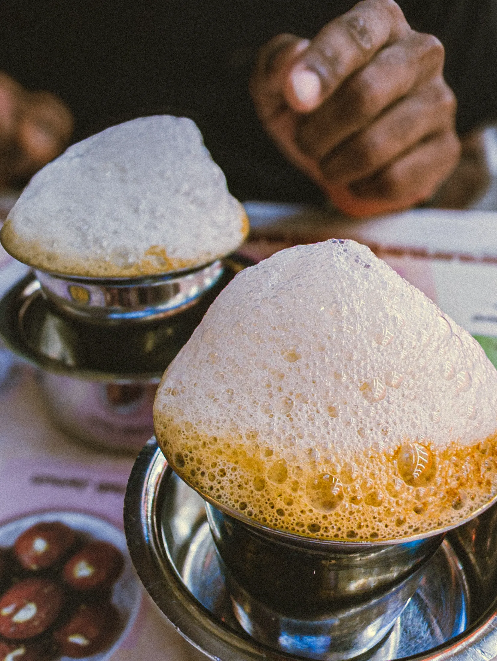 South Indian filter coffee served in traditional steel cups