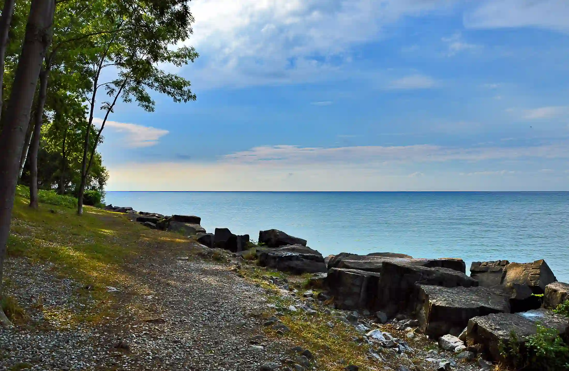 Rocky Lake Simcoe shoreline along Orillia's waterfront trail